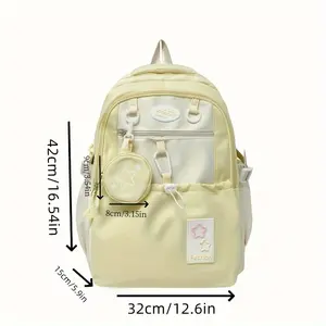 Cute Star & Heart Embellished Large Capacity Backpack s - Adjustable Straps, Foldable Design, Durable Bag & Students (Light Blue, Pink, Purple, Yellow, Black), Koreaninspired Fashion, Zipper Closure