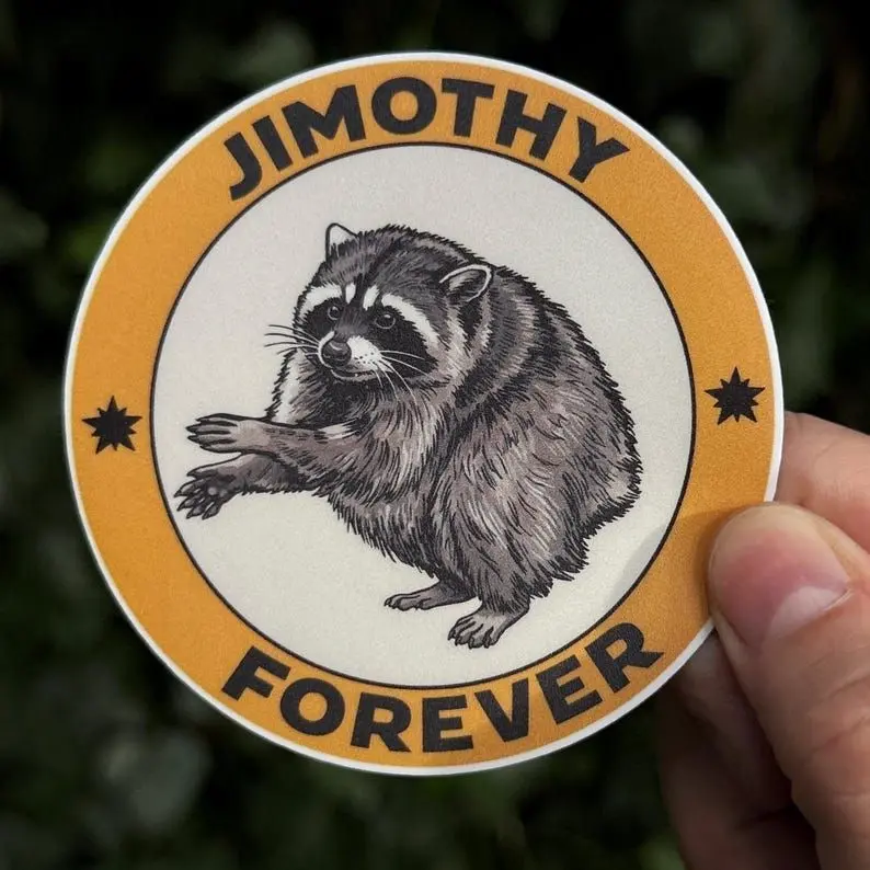 Jimothy Sticker - Seattle Raccoon - Vintage Style Badge Sticker - PNW Wildlife Vinyl Sticker - Ballard Jimothy Tribute - Cryptid
