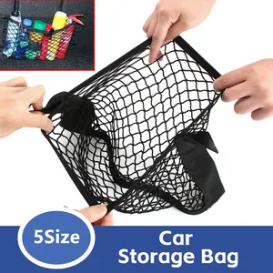 Car Rear Seat Mesh Luggage Storage Bag, Elastic Rope Net Universal Organizer Pouch Pocket Cage, Car Backseat Storage Bag Holder, Car Accessories