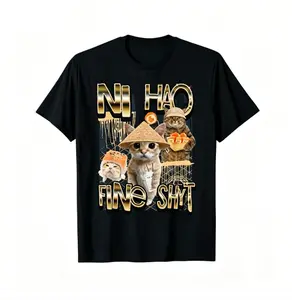Ni Hao Fine Shyt Asian Cats Meme T-Shirt, 100% Cotton Funny Streetwear Graphic Tee