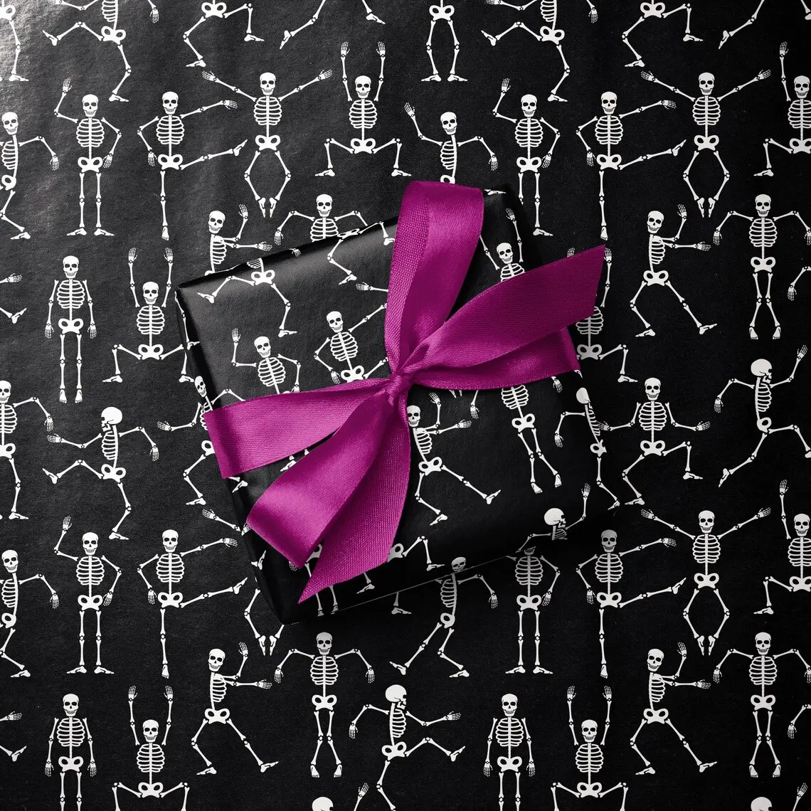 Dancing Skeleton Halloween Wrapping Paper – Gothic Spooky Gift Wrap