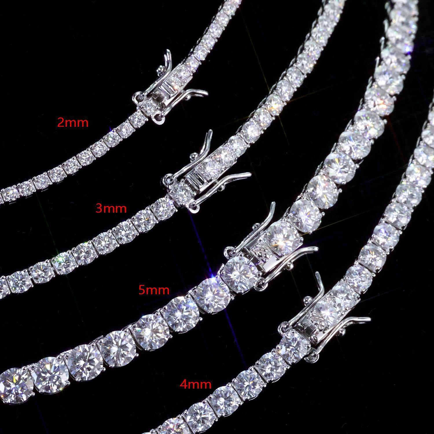 Fast Shipping Hip Hop Iced Out 2/3/4/5mm Moissanite Tennis Chain Men Women 925 Silver Moissanite Tennis Necklace GRA Certificate