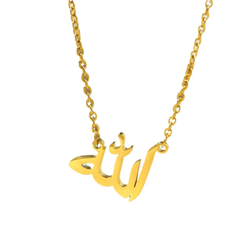 Arabic Symbol Pendant Hip Hop Necklace Stainless Steel Gold Plated Personalized Vintage Necklace