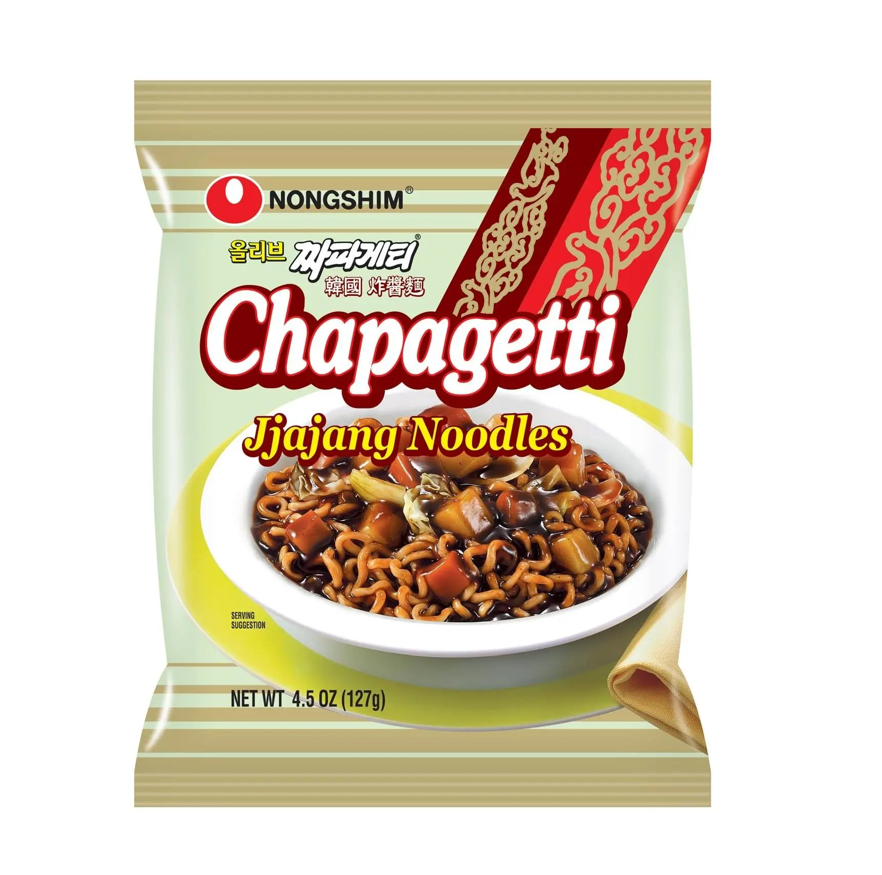 Nongshim Ramen Noodles, Gourmet Instant Ramen, Premium Microwavable Noodle, Chapagetti, 4.5 Ounce (Pack of 4)