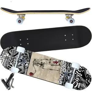 31x8 Inch Complete Skateboard 7 Layer Canadian Maple Double Kick Concave Skateboard Standard Outdoor Street Trick Skateboard Beginner Friendly for Kids Youths