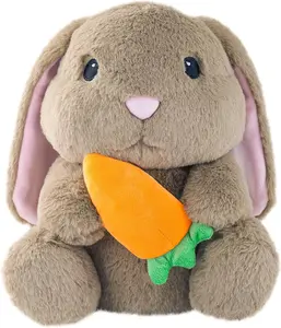 Zrunbo Easter Bunny 9" Plush Rabbit with Floppy Ears and Carrot – Soft Stuffed Animal, Cute Gift for Kids, Boys & Girls, Brown
