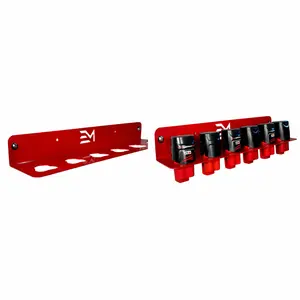 Battery Holder compatiable with Milwaukee M12 - Rust-Resistant Red Powder Coat Finish, Wall-Mounted Rack for 6 Batteries, Heavy-Duty Steel, Made in USA
