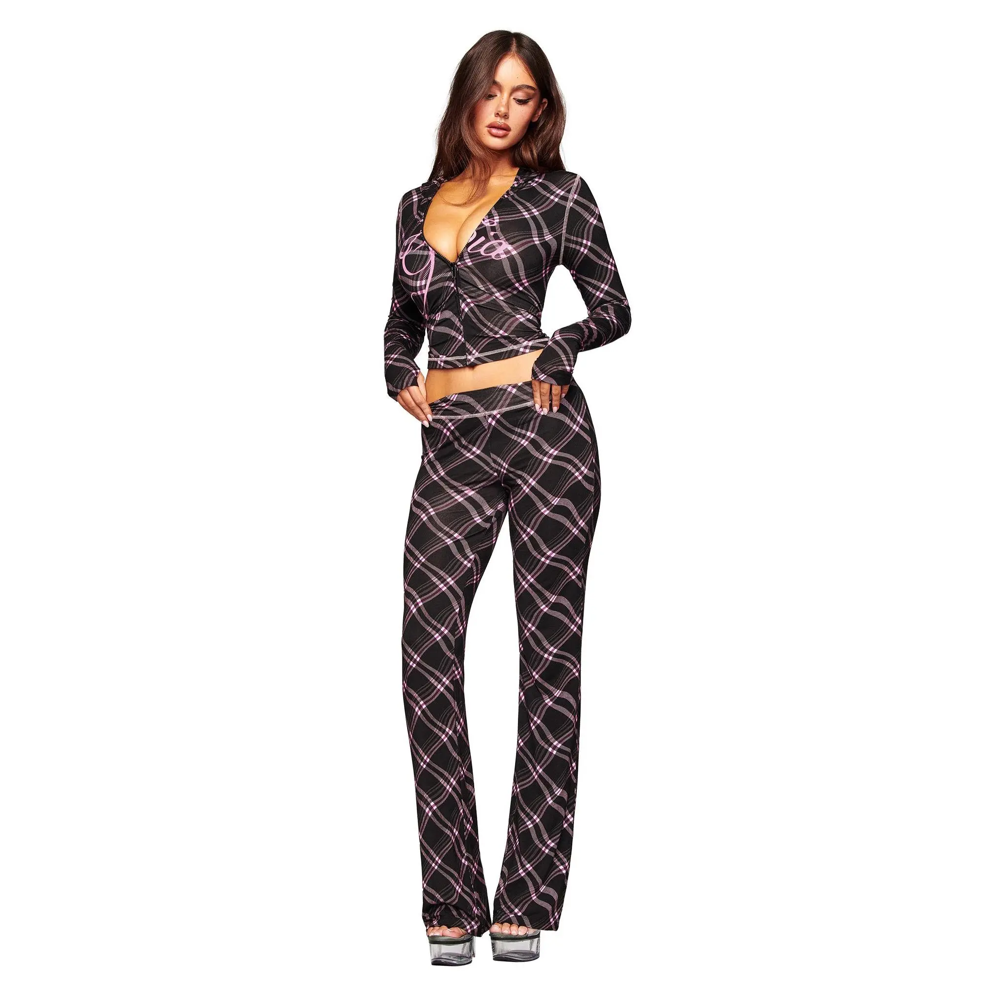 BLARE TRACKPANT - BLACK WARPED PLAID BLARE TRACKPANT - BLACK WARPED PLAID
