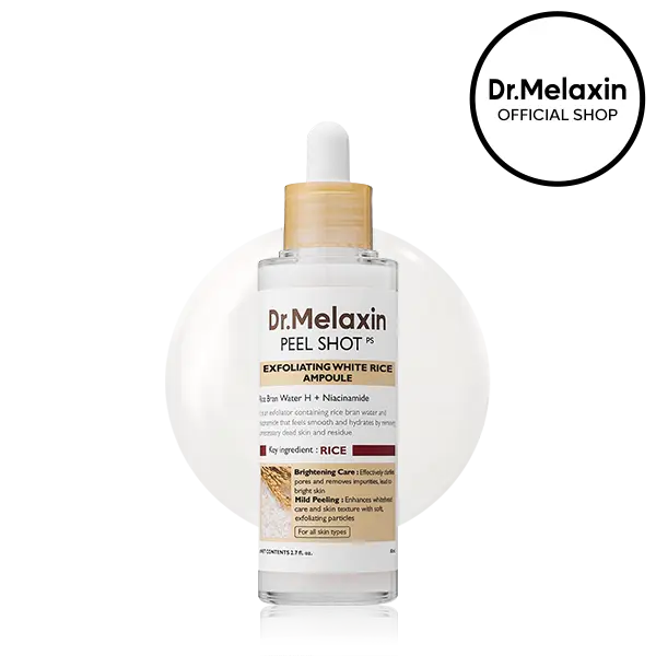 [Dr.Melaxin Official] Peel Shot Glow White Rice Peeling Ampoule, Soft Exfoliating Face and Body Dead Skin Cells Remover for All Skin Types, 80ml