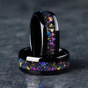 Morden 8mm Men Stainless Steel Rings Inlay Galaxy Style Colorful Abalone Shell Rings For Men Wedding Engagement Band Jewelry