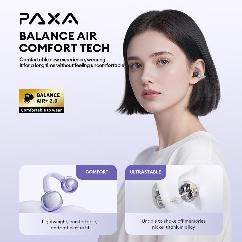 PAXA Clipbuds 7 Clip-on Design Wireless Headphones, Powerful Sound Effects for Music, Dustproof & Waterproof Sports Earbuds for Running, Workout, Audio