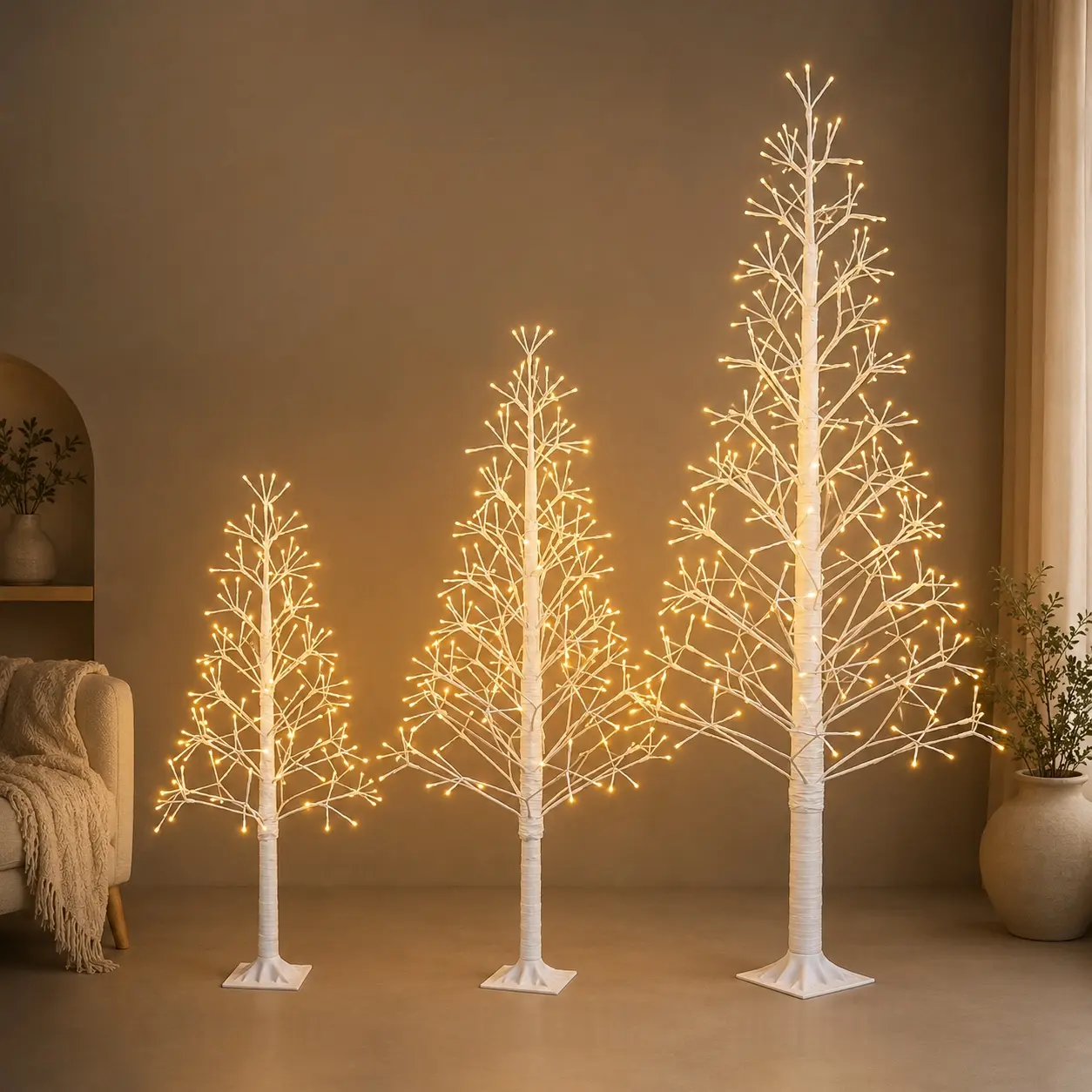 Modern 4-ft/5-ft/6-ft LED Warm White Artificial Birch Tree Floor Lamps, Ideal for Holiday Celebrations, Weddings, All-Season Home & Festive Decorations