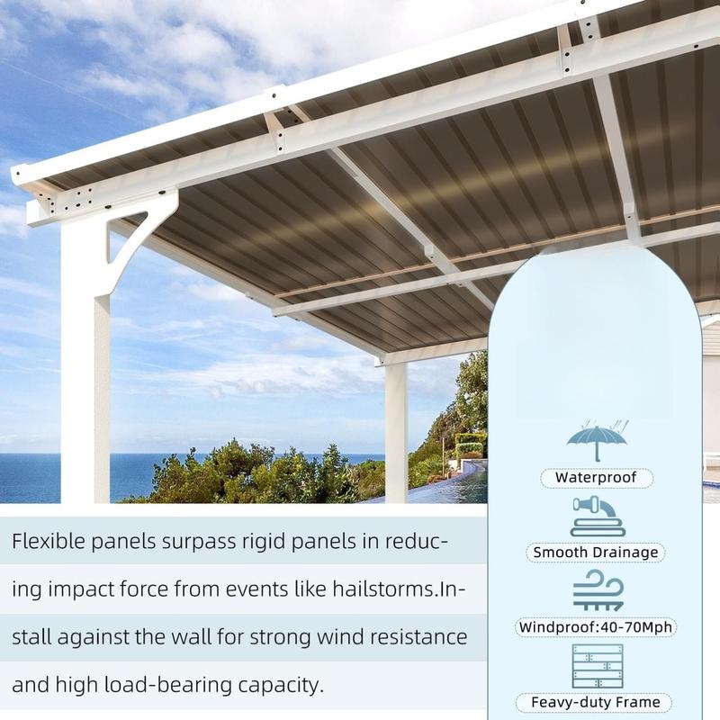 AECOJOY Pergola Gazebo,Wall Mounted Pergolas and Gazebos on Clearance, Outdoor Patio Lean to Gazebo Metal Awnings for Deck, Porch, Backyard and More