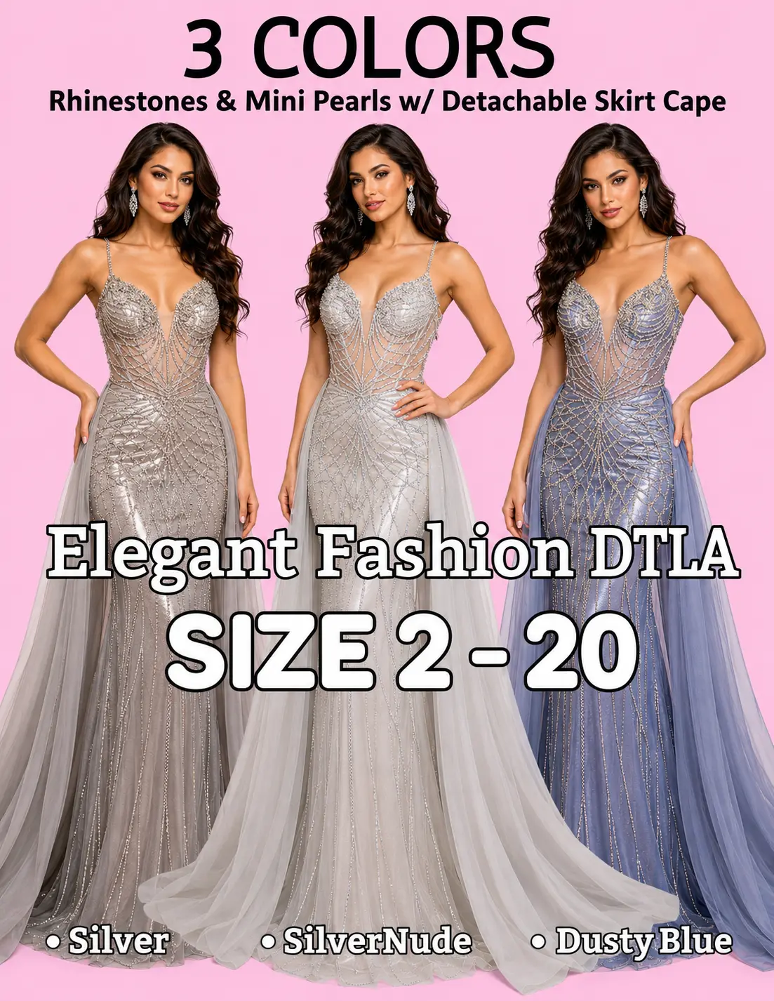 ✨ Elegant Fashion✨3 COLORS W/ Detachable Skirt Cape (SIZE 2-20)