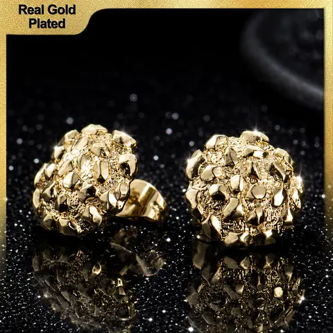 Holylegend 14K Gold Plated Stud Earrings for Men & Women – GoldNuggetRing-Stud Premium Glossy Finish Gift, 12mm/10mm Classic Round Design, Premium Shine,Inspired Gift for Fashion Lovers