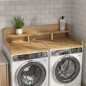 Washer Dryer Countertop with Non-slip Pads, Laundry Wood Shelf Topper with Edge, 54" Width x 27.5" Depth Double Layer Organizer for Washer and Dryer Laundry Hamper Counter Storage, Natural Color