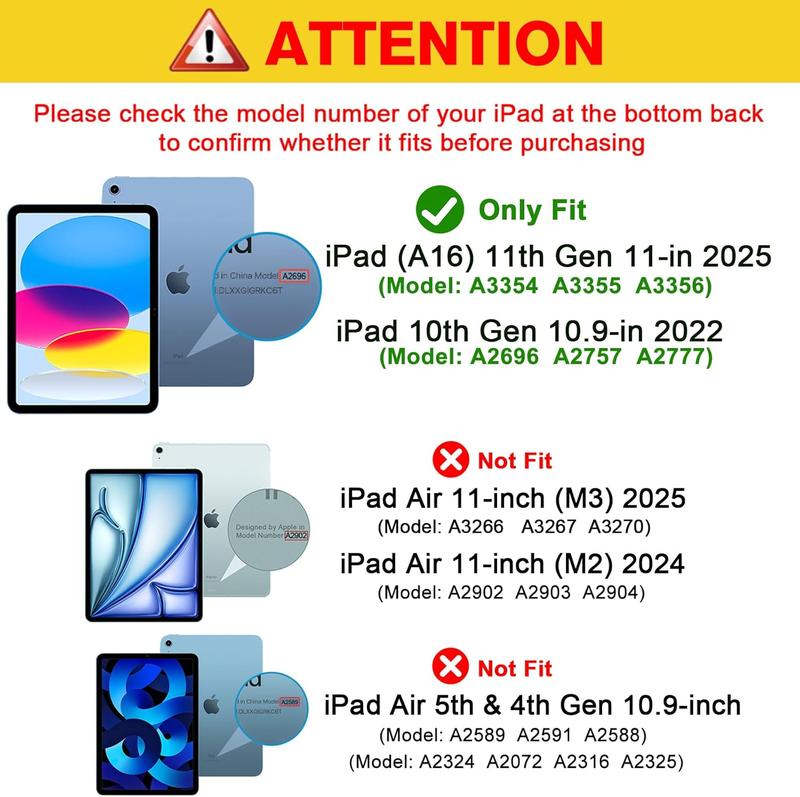 Case for iPad (A16) 11th Generation 11 Inch 2025/ iPad 10th Generation 10.9 Inch 2022 Case with Pencil Holder, Hybrid Cover with Soft TPU Back, Supports Touch ID, Auto Wake/Sleep -Black