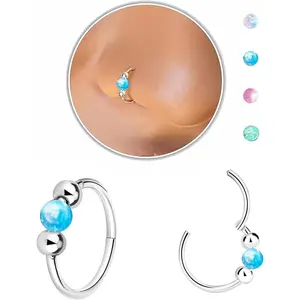 Nose Rings Hoops 18G Opal Nose Piercings Jewelry Set 316L Surgical Steel Hypoallergenic Septum Hoop Nose Ring for Women Hinged Helix Rook Auricle Conch Cartilage Daith Tragus Earring