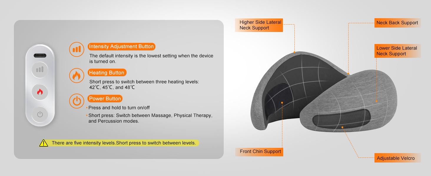 3-in-1 Heated Neck Massager, Ergonomic U-Shaped Memory Foam Travel Pillow for Muscle Recovery, Wireless Portable Cervical Support for Airplane & Office Neck Care