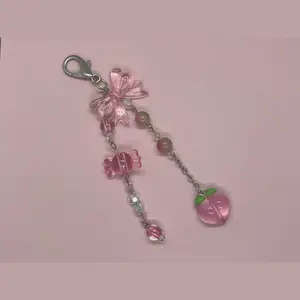 Pink Green Peach Bow Cute Keychain