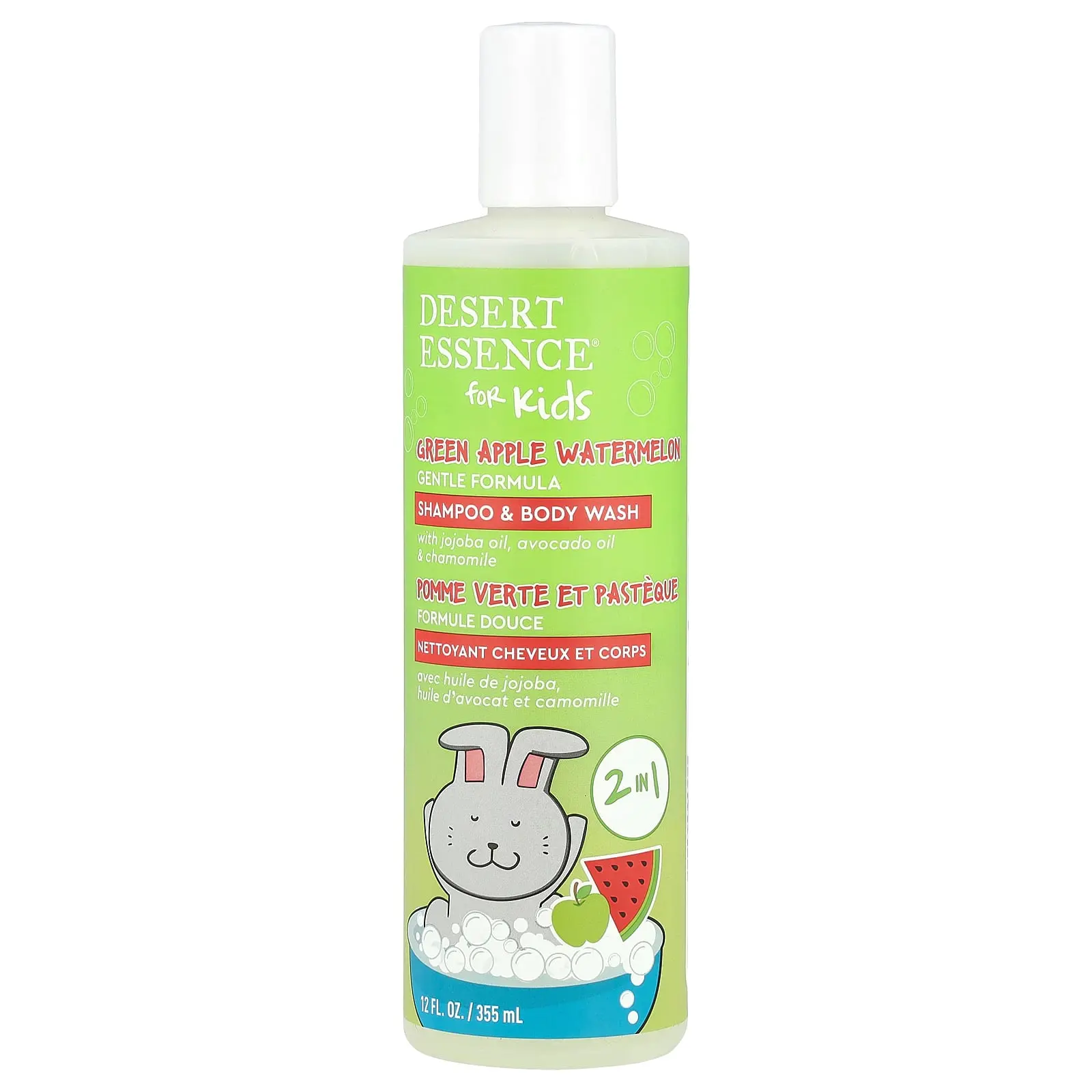 Desert Essence Kids, Shampoo & Body Wash, Green Apple Watermelon , 12 fl oz (355 ml)