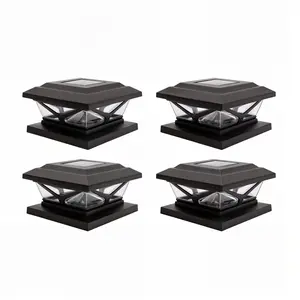 Home Zone Security ELI1703V 4 Pack Crown Solar Post Cap Light, 3000K 5000K Adjustable, Dusk to Dawn, Black Finish