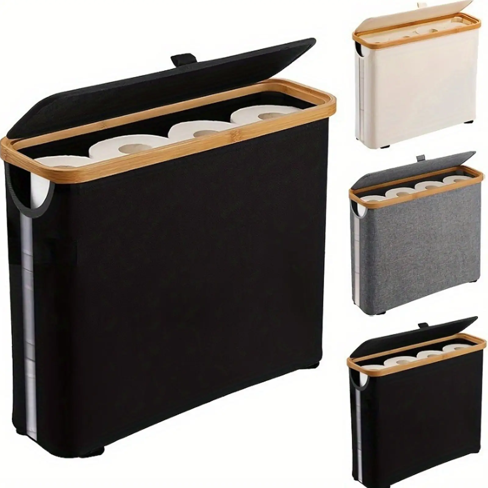 Household Light Fabric Toilet Paper Storage Basket - Waterproof, Compact Areas-Fit, Narrow Shape Multi-Purpose Bathroom Organizer with Lid, Stackable, Foldable, Large Capacity, Easy to Wipe, Collapsible Frame