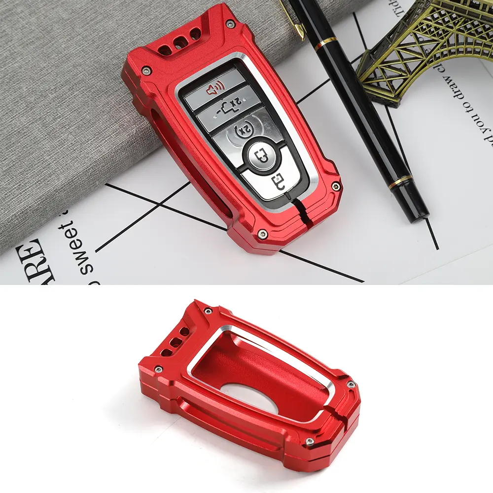 Car Key Fob Cover Case Protector 2-Item Set, Durable Metal Aluminum Alloy Laser-Cut Auto Accessories & Car Decoration, Scratch-Proof, UV-Resistant, Unique Look for 2018+ Ford F150 Raptor, 2021+ Bronco/Bronco Sport, 2022+ Maverick, 2024+ Mustang
