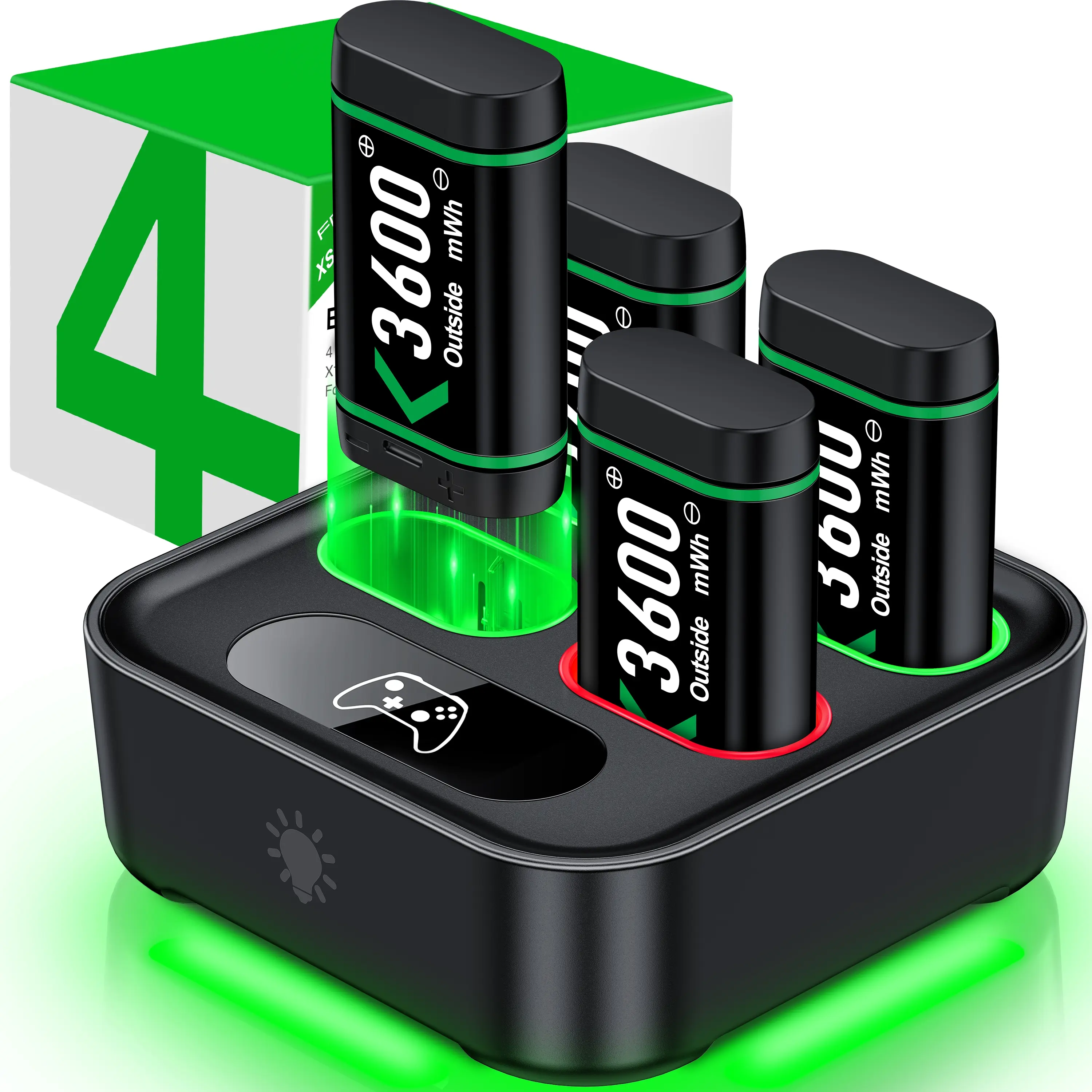 Charger for Xbox Controller Battery Pack with RGB, 4 X 3600mWh Xbox One Rechargeable Controller Battery Packs for Xbox Series X/S/Xbox One/S/X/Elite