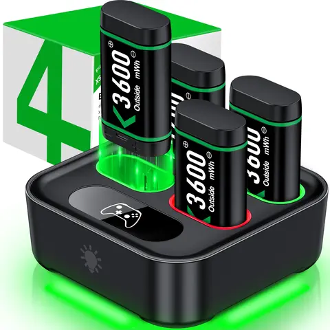 Charger for Xbox Controller Battery Pack with RGB, 4 X 3600mWh Xbox One Rechargeable Controller Battery Packs for Xbox Series X/S/Xbox One/S/X/Elite