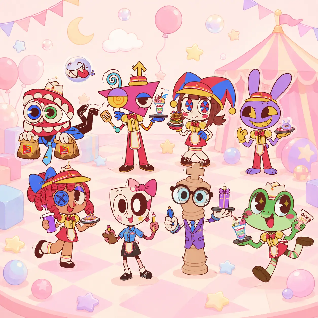 TDAC Diner Keychain - Caine, Zooble, Pomni, Jax, Ragatha, Gangle, Kinger, Ribbit The Digital Amazing Circus Acrylic Charms - Kawaii Keyrings Birthday Gifts – Cute Acrylic Keychain Charms, Perfect Gift for Fans & Collectors