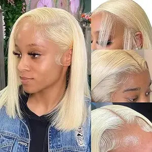 Blonde Bob Wig Human Hair Pre Plucked with Baby Hair Straight 613 Bob Wig Human Hair 180 Density 13x4 HD Transparent Lace Blonde Short Wigs 613 Glueless Wigs for Women 16 Inch summerwins