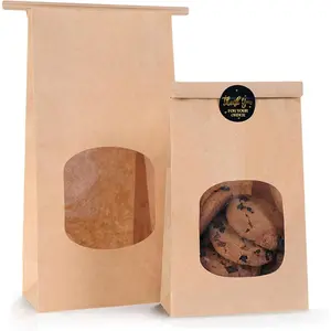 50 count Bakery Bags with Window for Cookies Bread Packaging Brown Paper Bag Bulk XS