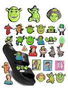 10/12/15/26 Piece Shrek Theme DIY Shoe Charms Set, Classic Wooden Sandals Decorations, Family Children Home Party Christmas Birthday Gift, Shoe Embellishment