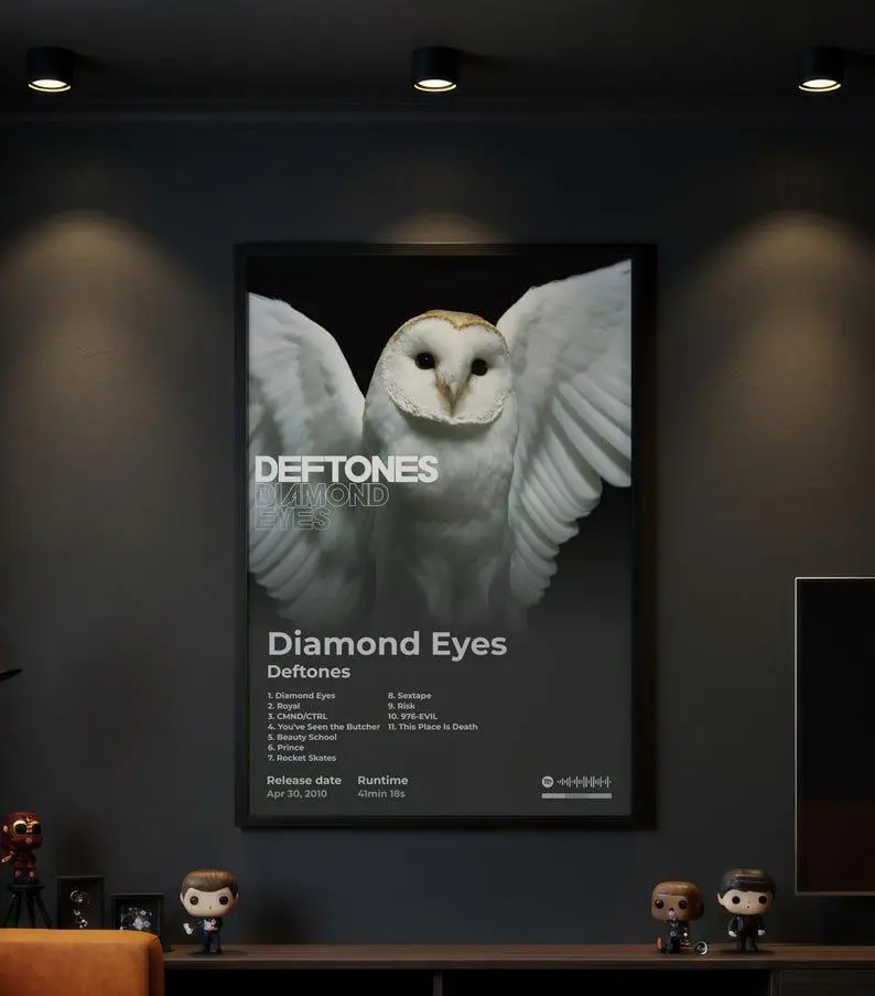 Deftones Diamond Eyes Poster | Alternative Metal Wall Art | White Owl Album Print | Gothic Music Room Decor | Rock Tracklist Poster Gift