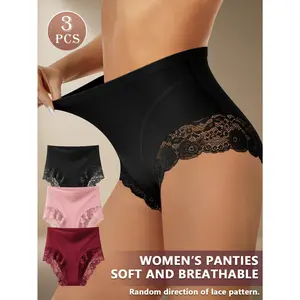 QUASTI 3-Pack Lace Trim High-Waist Shaper Panty Set|Ice Silk Feel|Seamless Invisible Underwear|Sexy & Soft for Dates & All Occasions, S-XXL