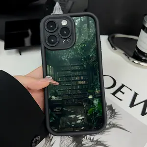 Green Forest Bookshelf Phone Case for iPhone 16 15 14 Pro Max 13 12 11 XR XS Plus Shockproof Full Camera Protection Durable slim Silicone Cover Cellphone Protective