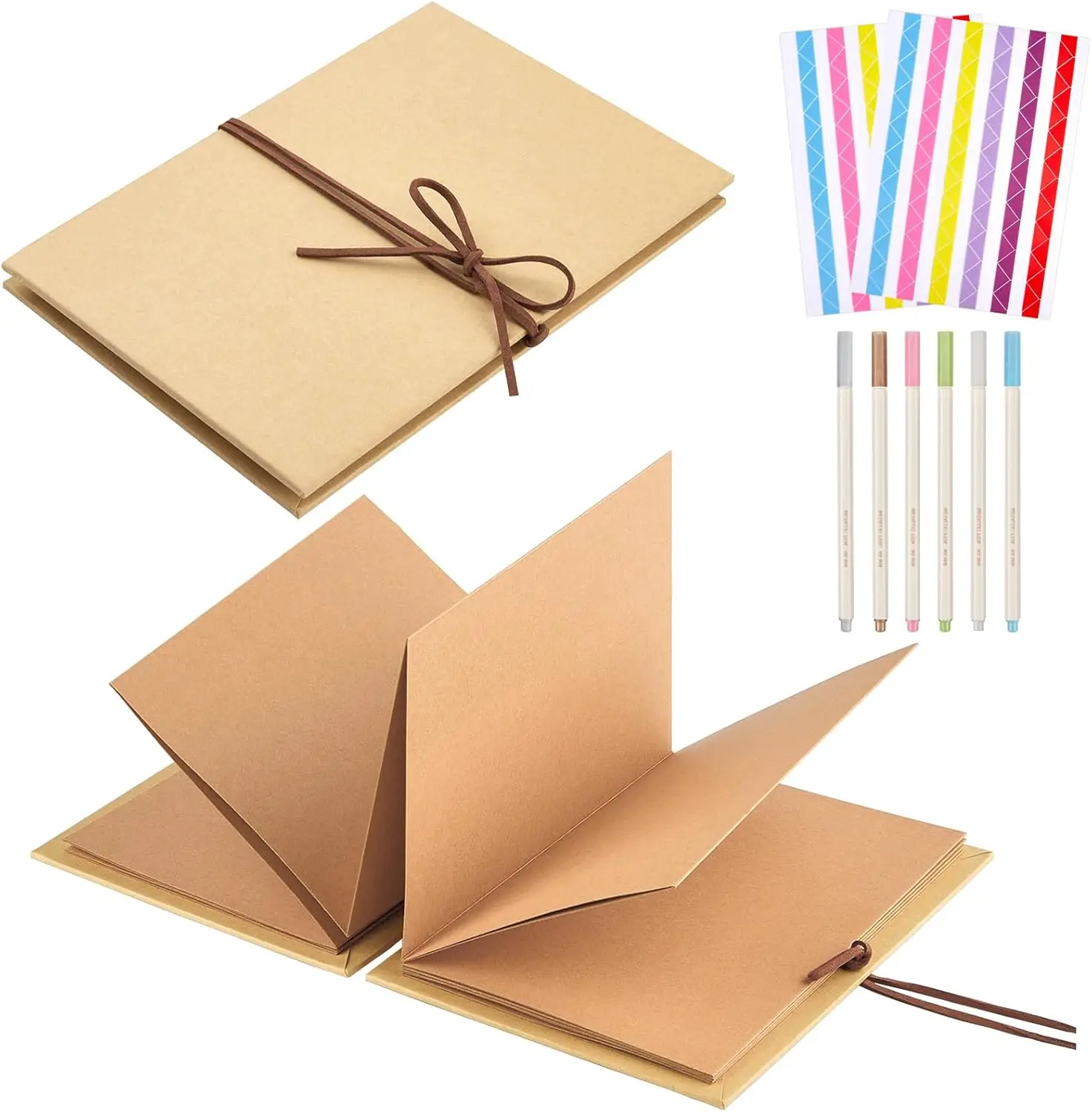 Small Accordion Scrapbook Album, 6x8 Inch with Marker Pens | Hardcover Mini Scrapbook with Stretchable Pages, DIY Small Photo Album, Travel Scrapbook, Adventure Book