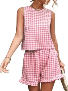 IDEALSANXUN Women's Gingham 2-Piece Set, Spring Summer Tank Top and Shorts for Women's Casual Outfits