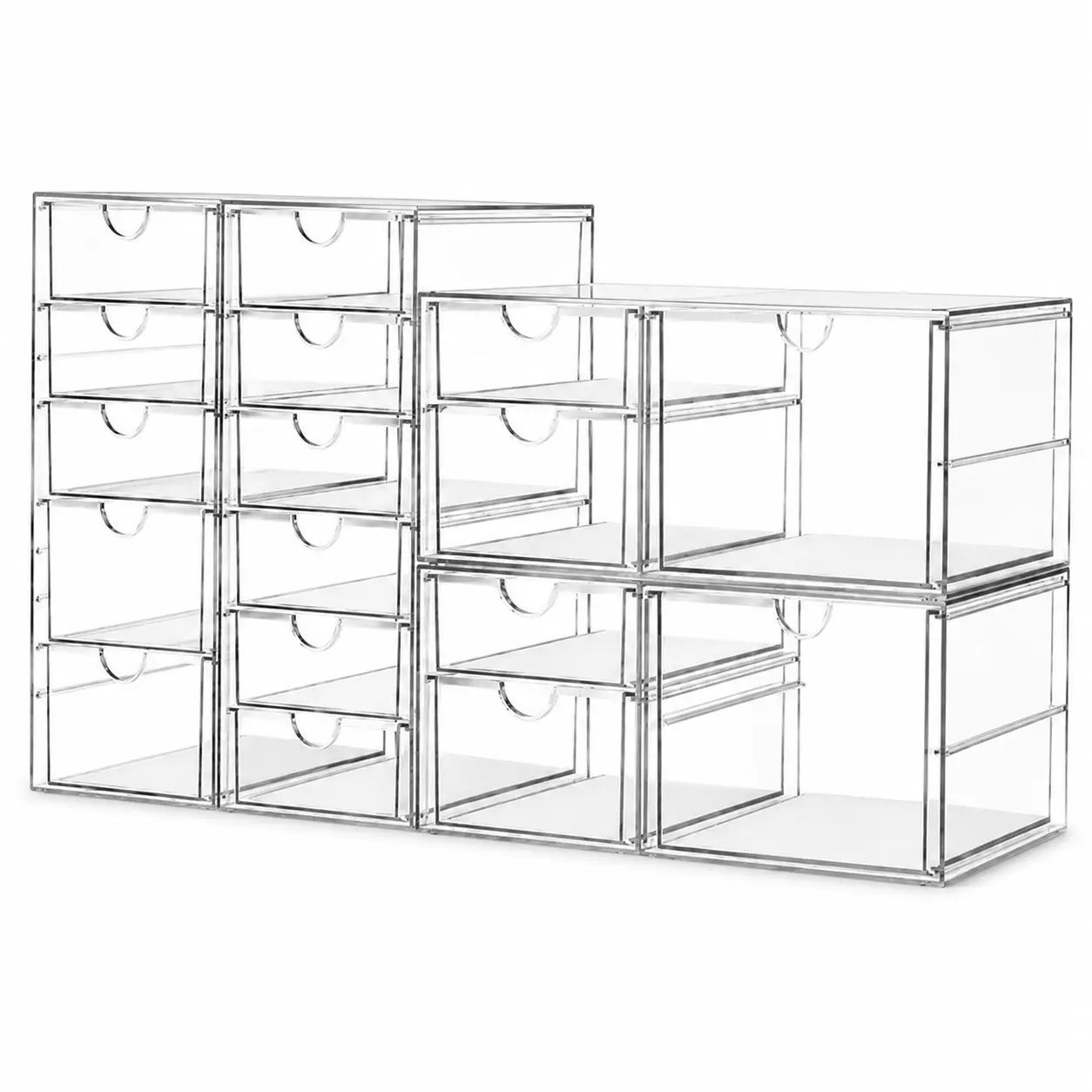 Clear Acrylic Makeup Organizer - 17-Drawer Vanity Storage Set (4 Pack) for Cosmetics, Palettes & Beauty Supplies Clear Acrylic Makeup Organizer - 17-Drawer Vanity Storage Set (4 Pack) for Cosmetics, Palettes & Beauty Supplies