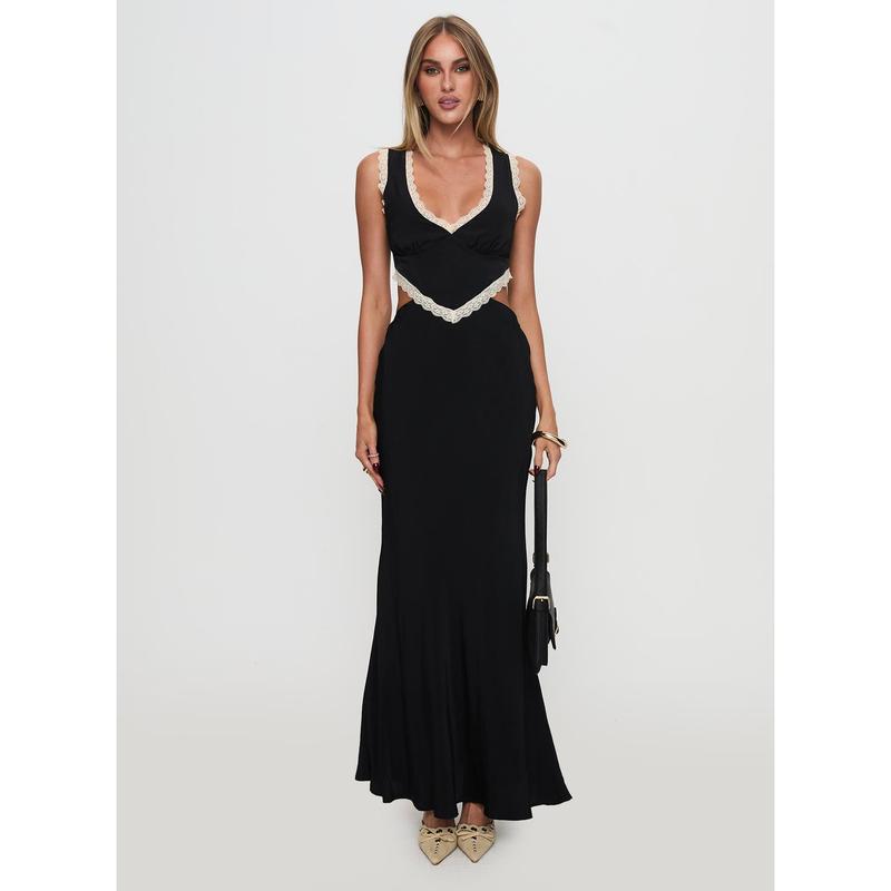Keila Lace Trim Maxi Dress Black / Cream
