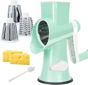 Rotary Cheese Grater with Handle - Light Green Multifunctional Kitchen Shredder with Stable Suction Cup, Easy to Clean, for Chopping Vegetables, Potatoes, Carrots