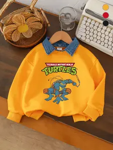 Ninja Turtle Kung Fu Cute Boys' Sweatshirt, Teenage Mutant Ninja Turtles Long Sleeve, Fitted Cartoon Style, Fall & Winter Fashion