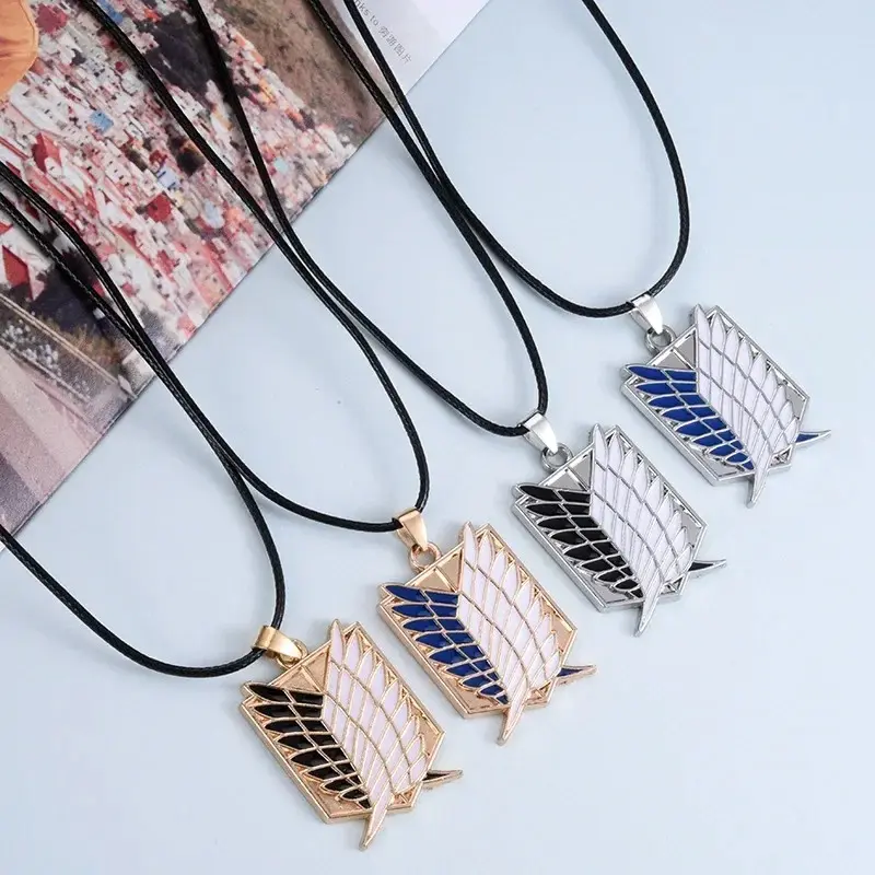 Anime Attack on Titan Metal Alloy Wings Iconic Pendant Necklace, Unisex Fit Leather Chain, Cosplay Wear Event Accessory