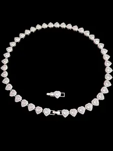 1 Piece Artificial Zircon Heart  Chain Necklace, Adjustable Size, Women Hip Hop  Love Heart  Chain Necklace and Bracelet Iced Out Bling Bling Fashion Jewelry  ，Valentine's Gift