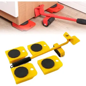 2026 New Furniture Lift Mover Tool Set, Upgrade Furniture Movers Sliders Furniture Lifter Tool, Furniture Movers with Adjustable Height Lifting Tool Lever & 4 Wheels, Mover Dolly Sliders Tool (Red)