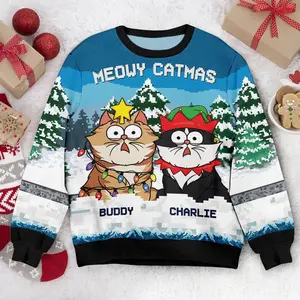 Personalized Cat Meowy Catmas Ugly Christmas Sweater, Custom Cat Ugly Sweater