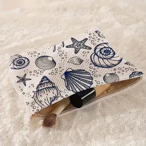 Large Ocean Pattern Portable Cosmetic Bag, Lightweight Polyester Material, Perfect for Travel, Ideal Gift for Women, Beach Vacation and Daily Commute