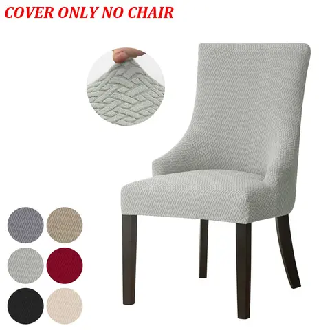 1 Piece Jacquard Knitted Backrest Chair Cover, Elastic Kitchen Chair Seat Protector, Detachable Washable Dining Room Decorative Covers, Elastic Slipcover, Parsons Chair Protector
