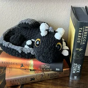 Black Book Nook Dragon - Soft Plush Handmade Crochet 10x6 Inches Perfect for Any Space Decorative Piece Cuddly Stuffed Animal Soft Adorable Stuffed